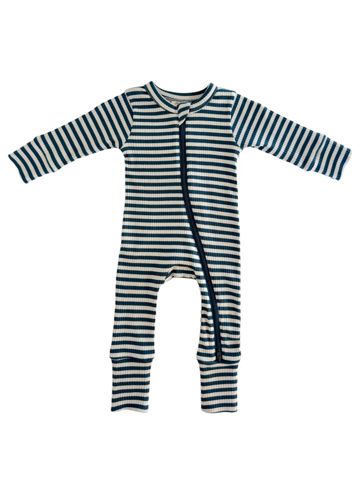 Steel Blue Stripe / Organic Ribbed 2-Way Zip Romper