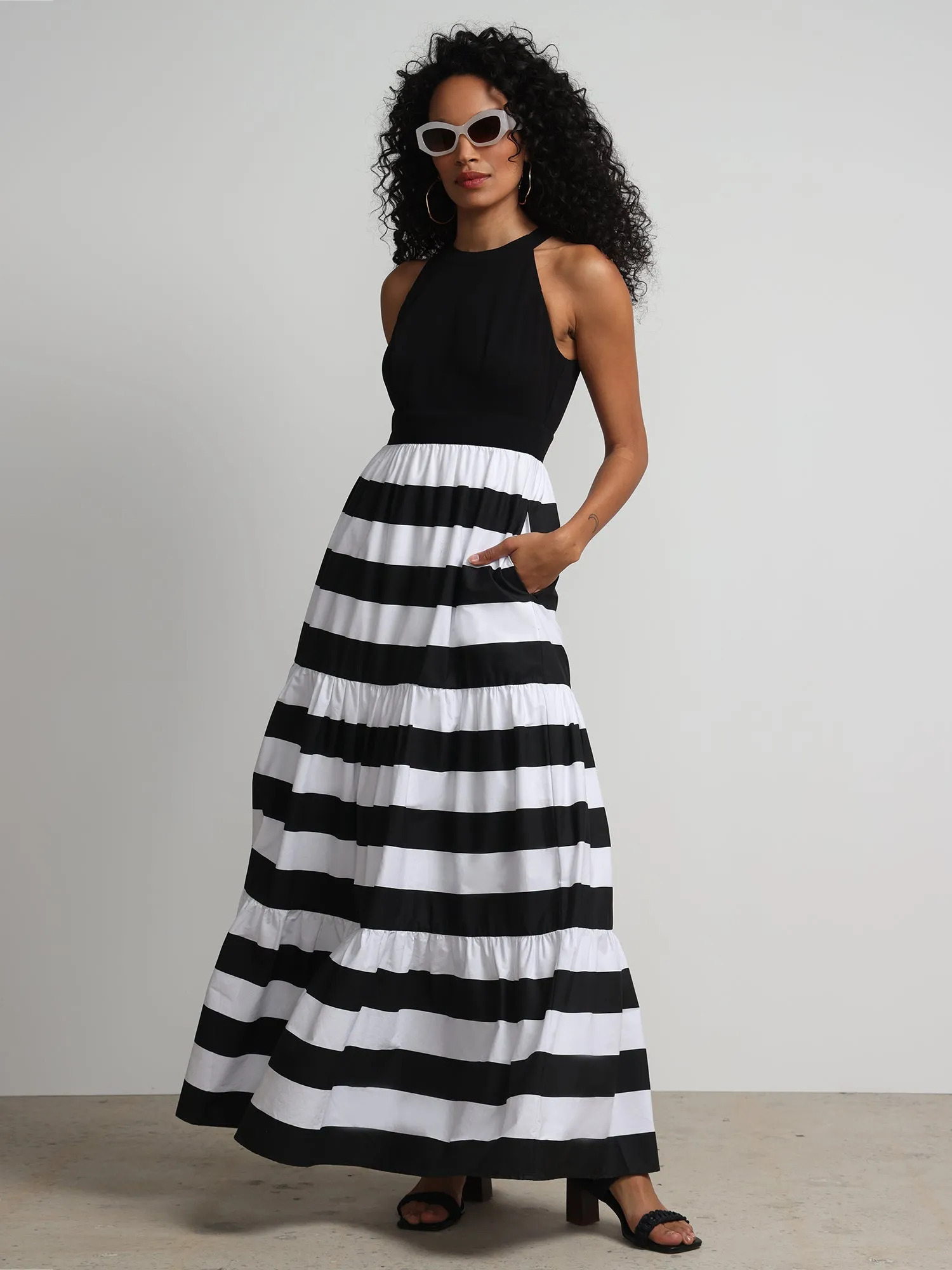 Striped Boatneck Maxi Dress