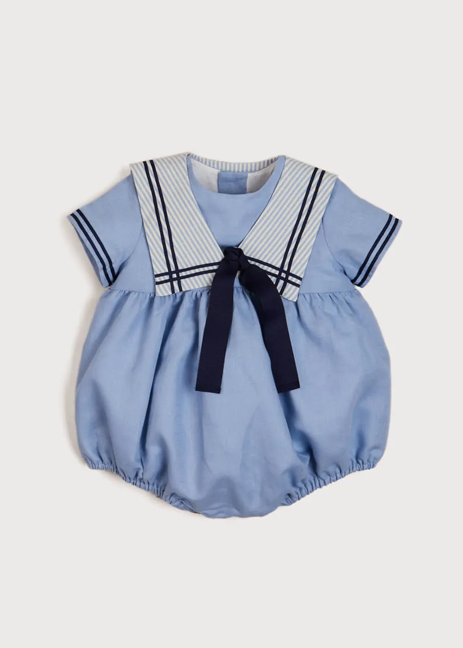 Striped Mariner Collar Short Sleeve Romper in Blue (3-18mths)