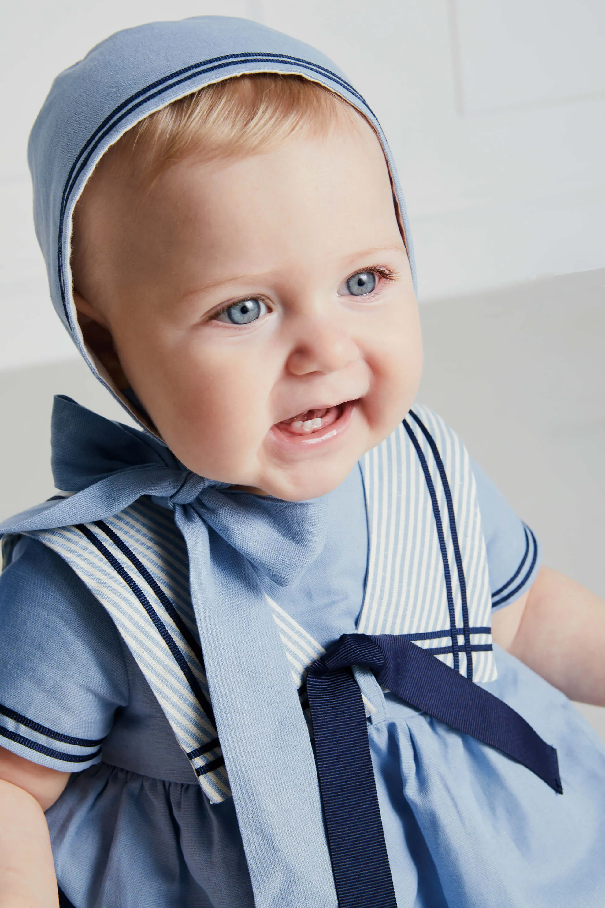 Striped Mariner Collar Short Sleeve Romper in Blue (3-18mths)