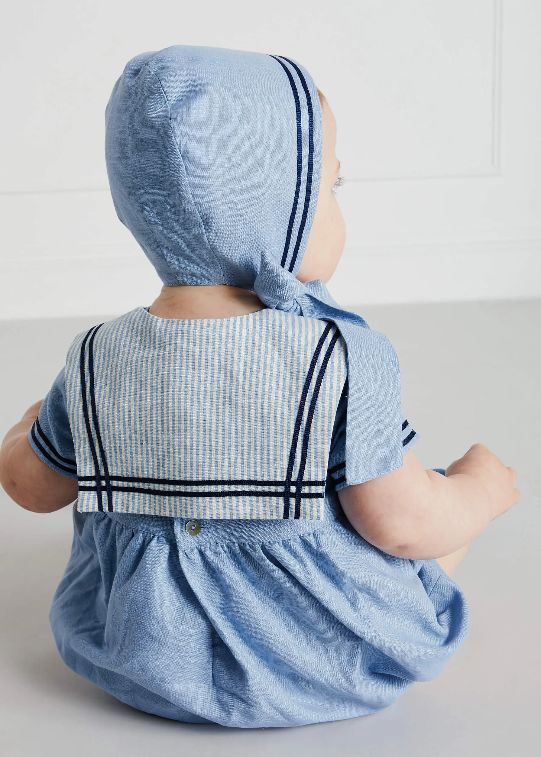 Striped Mariner Collar Short Sleeve Romper in Blue (3-18mths)