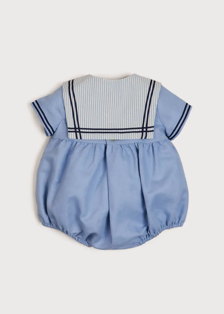 Striped Mariner Collar Short Sleeve Romper in Blue (3-18mths)