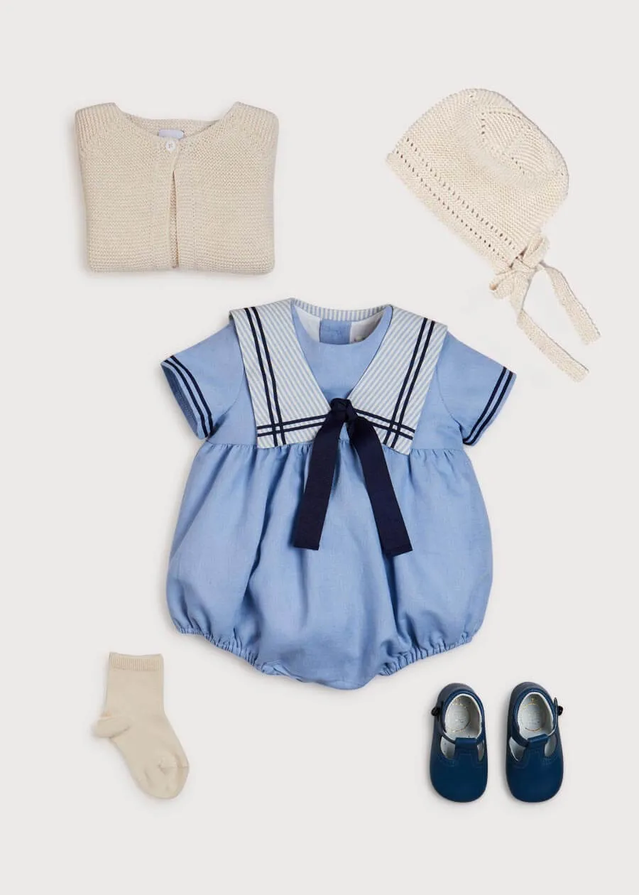 Striped Mariner Collar Short Sleeve Romper in Blue (3-18mths)