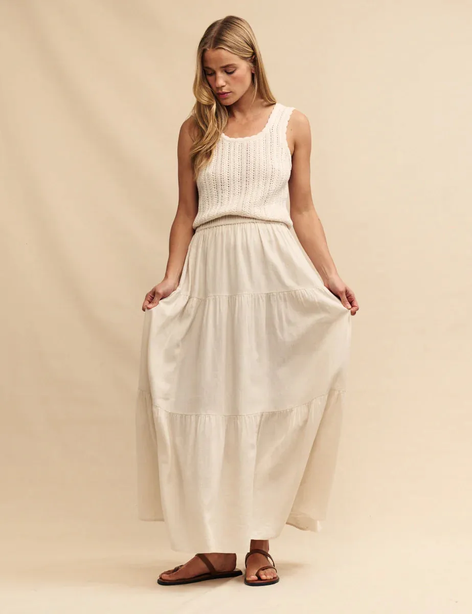 Teri Maxi Tiered Skirt Stone