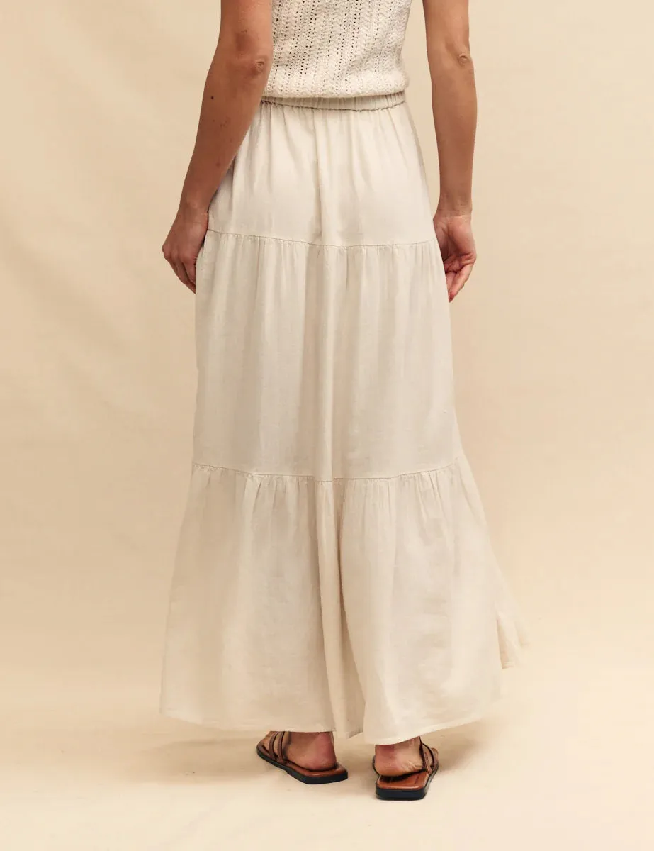 Teri Maxi Tiered Skirt Stone