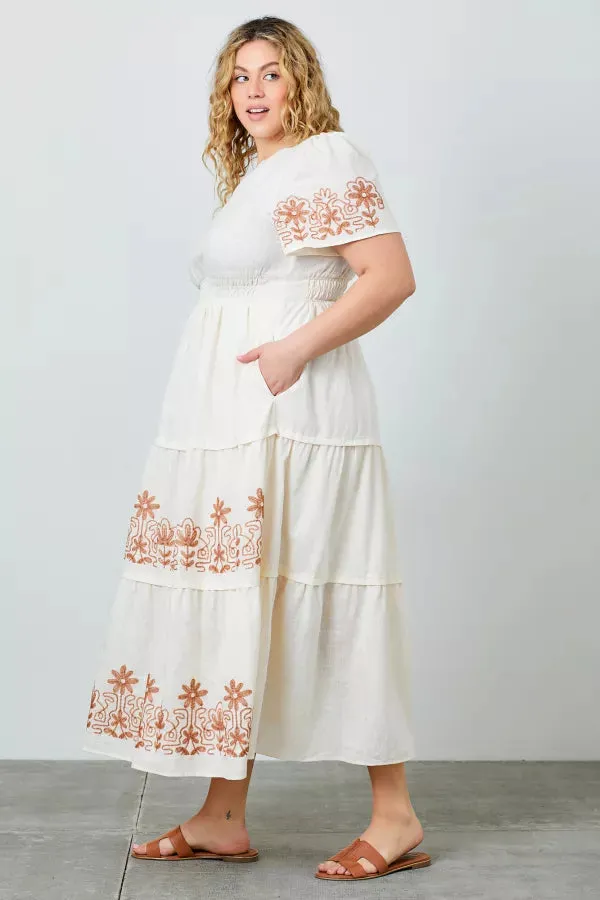 The Gracelyn Embroidered Maxi Dress in Cream