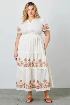 The Gracelyn Embroidered Maxi Dress in Cream