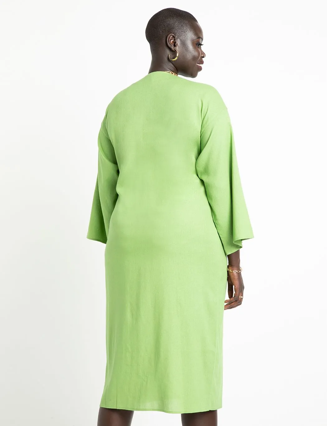 Tie Front Linen Dress in Piquant Green