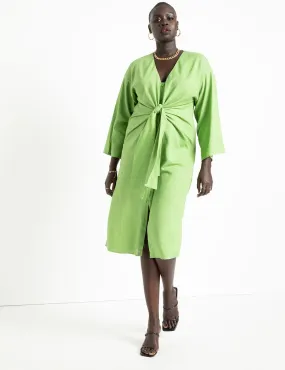 Tie Front Linen Dress in Piquant Green