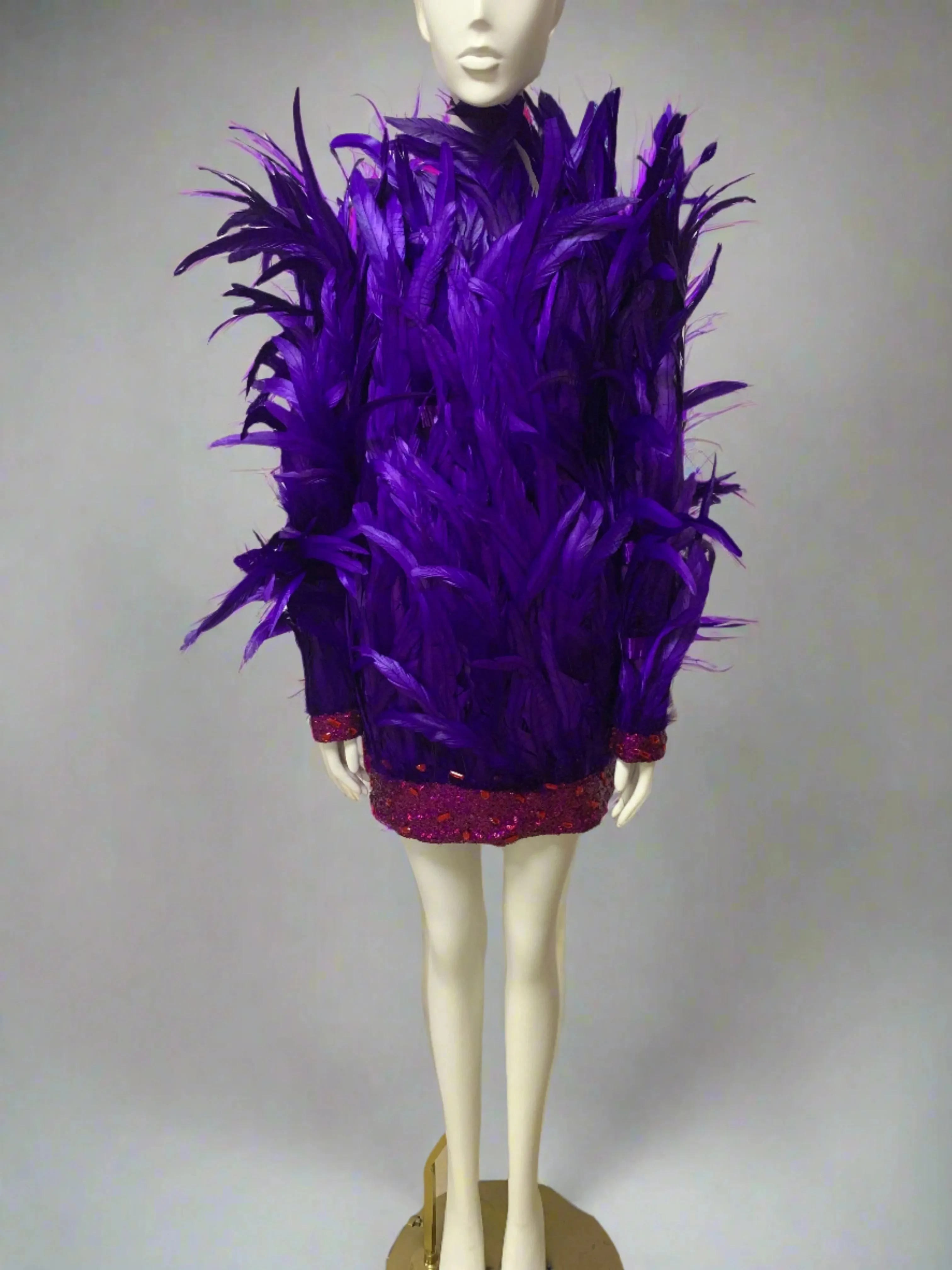 Trend4us Women's Handmade Elegant Purple Feather Backless Dress