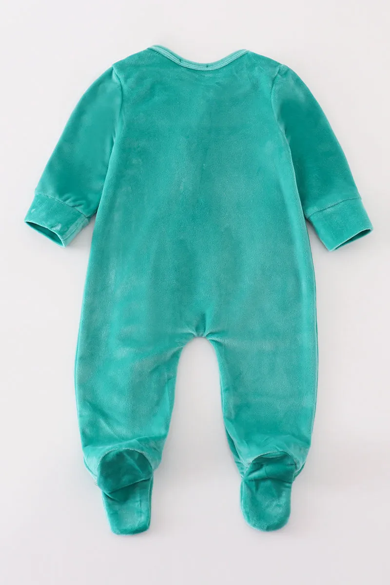 Turquoise velvet girl romper