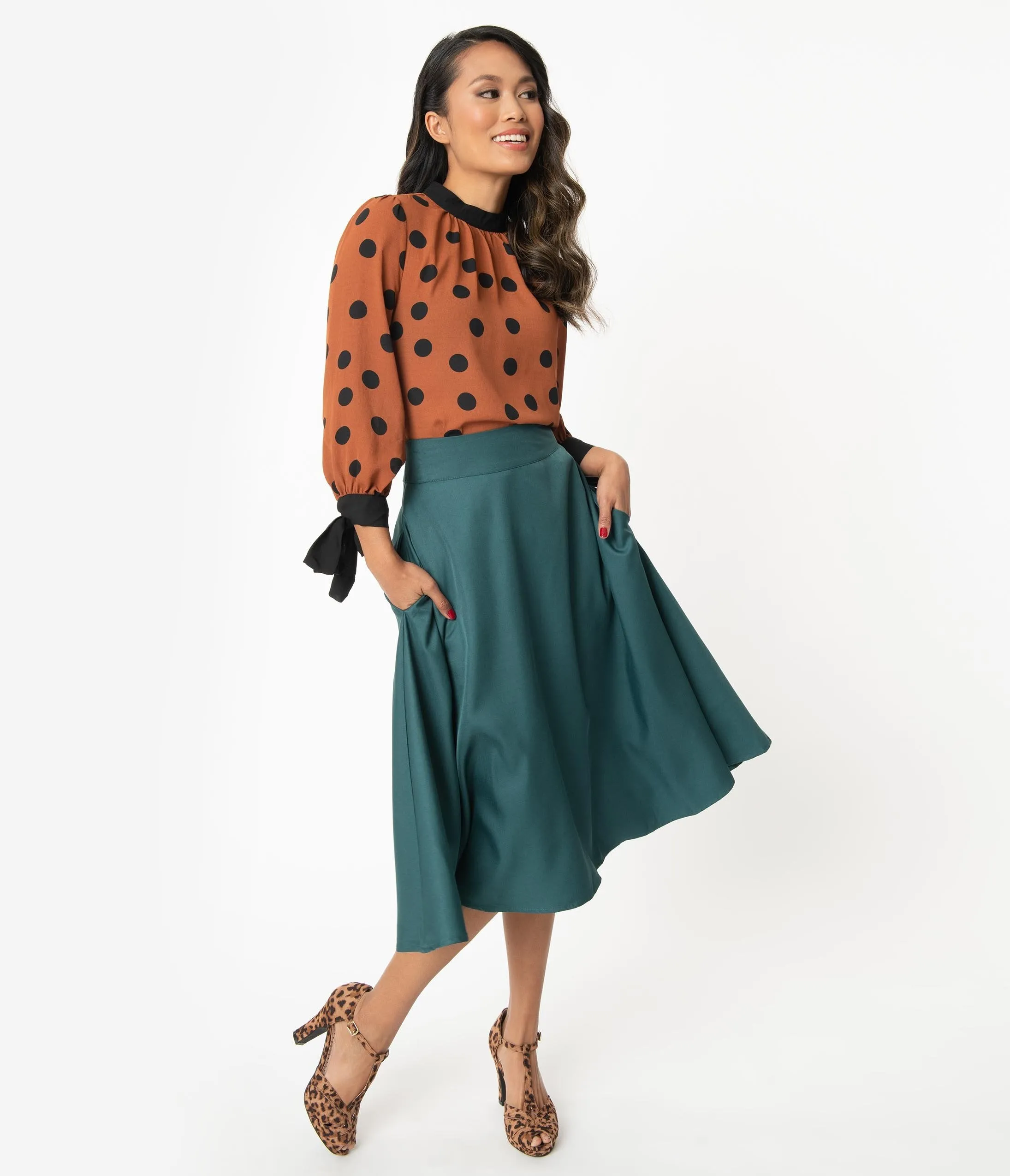 Unique Vintage Emerald Green Vivien Swing Skirt