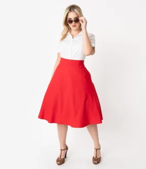 Unique Vintage Plus Size Retro Red Stretch Vivien Swing Skirt