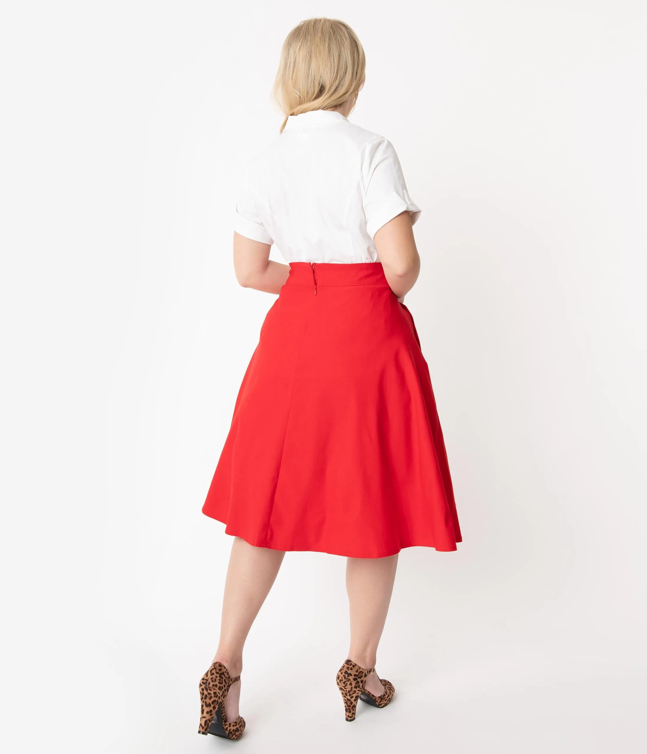 Unique Vintage Plus Size Retro Red Stretch Vivien Swing Skirt