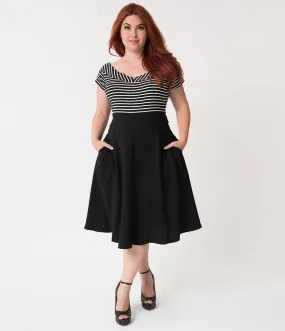 Unique Vintage Plus Size Retro Style Black High Waist Vivien Swing Skirt