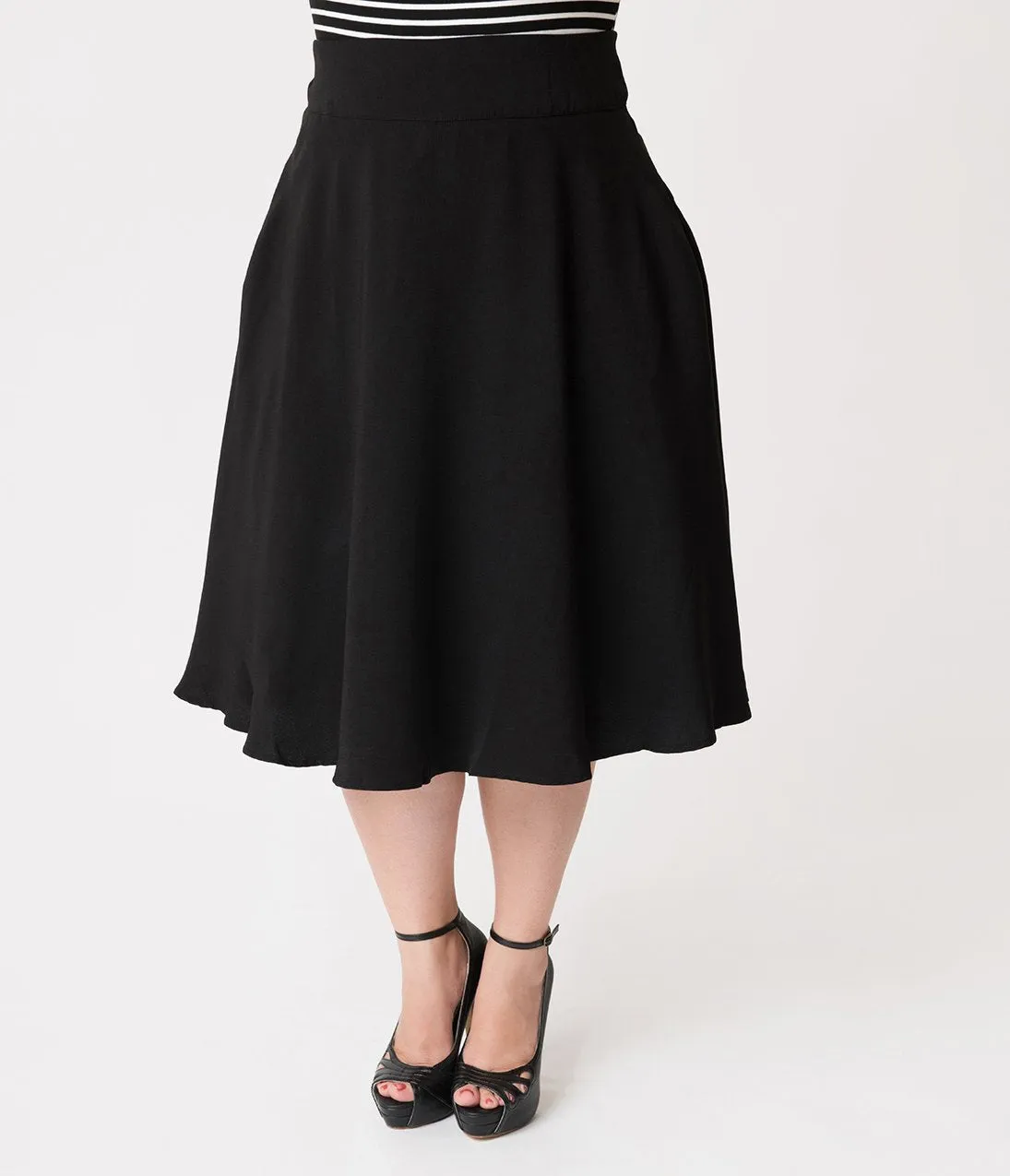 Unique Vintage Plus Size Retro Style Black High Waist Vivien Swing Skirt