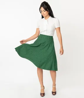 Unique Vintage Retro Green & White Polka Dot Vivien Swing Skirt