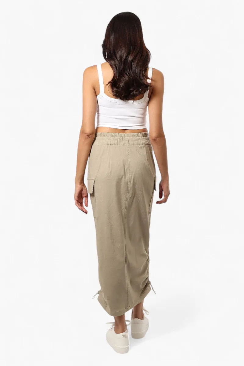 Urbanology Solid Cargo Pocket Midi Skirt - Beige