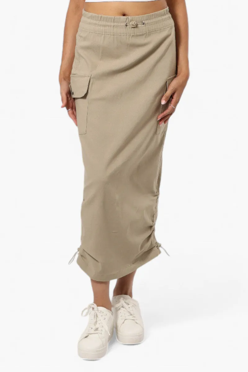 Urbanology Solid Cargo Pocket Midi Skirt - Beige