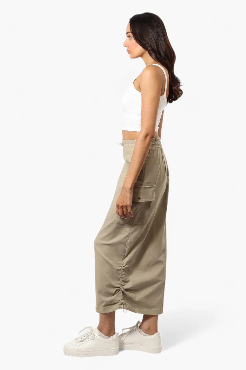 Urbanology Solid Cargo Pocket Midi Skirt - Beige