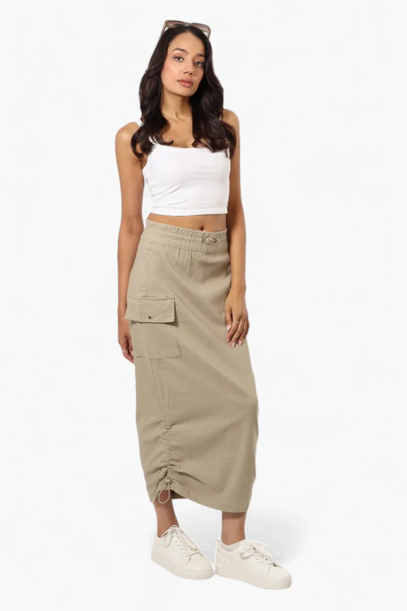 Urbanology Solid Cargo Pocket Midi Skirt - Beige