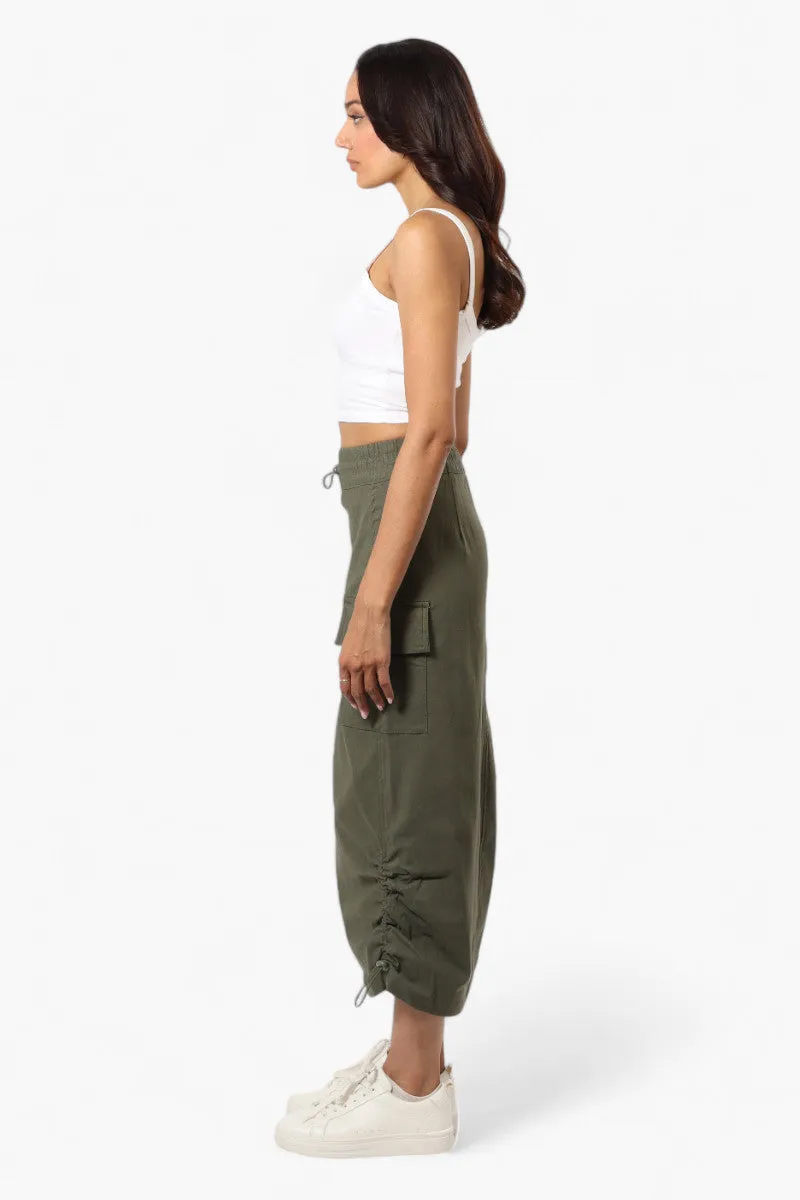 Urbanology Solid Cargo Pocket Midi Skirt - Green