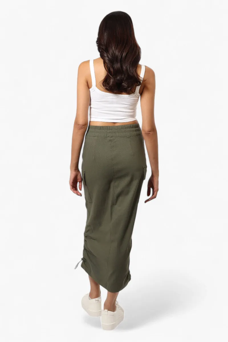 Urbanology Solid Cargo Pocket Midi Skirt - Green