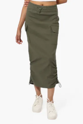 Urbanology Solid Cargo Pocket Midi Skirt - Green