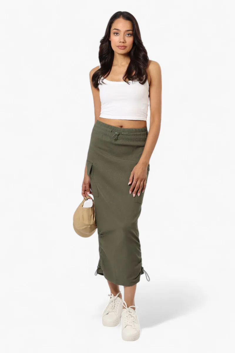 Urbanology Solid Cargo Pocket Midi Skirt - Green