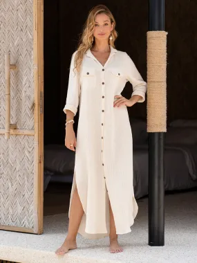 Valentina Linen Blend Shirt Dress Vanilla