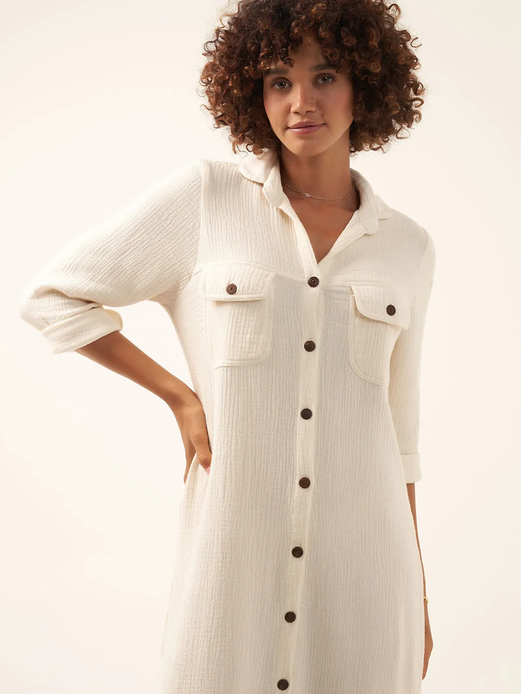 Valentina Linen Blend Shirt Dress Vanilla