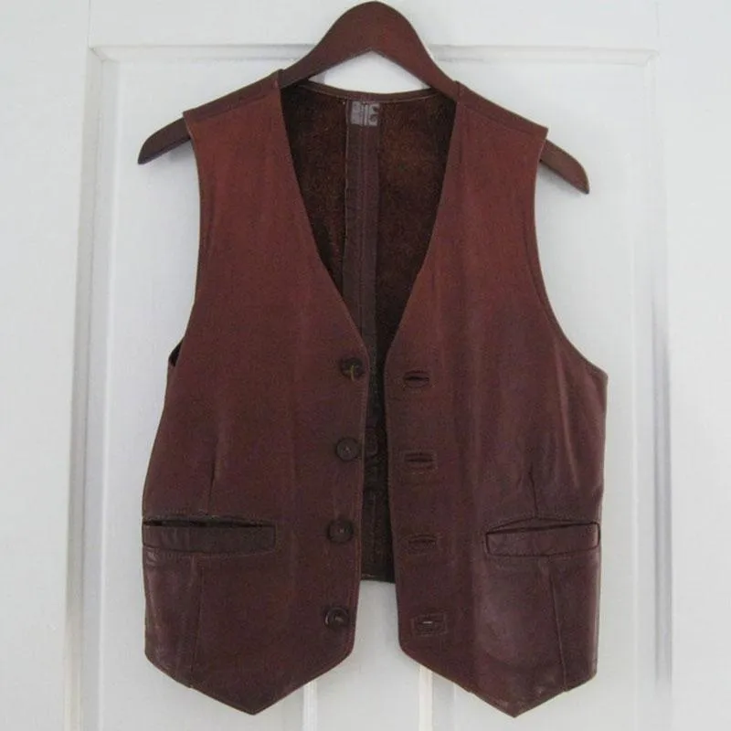 VINTAGE 1960S-70S HAND-CRAFTED LEATHERING HEIGHTS PROVINCETOWN  BROWN VEST