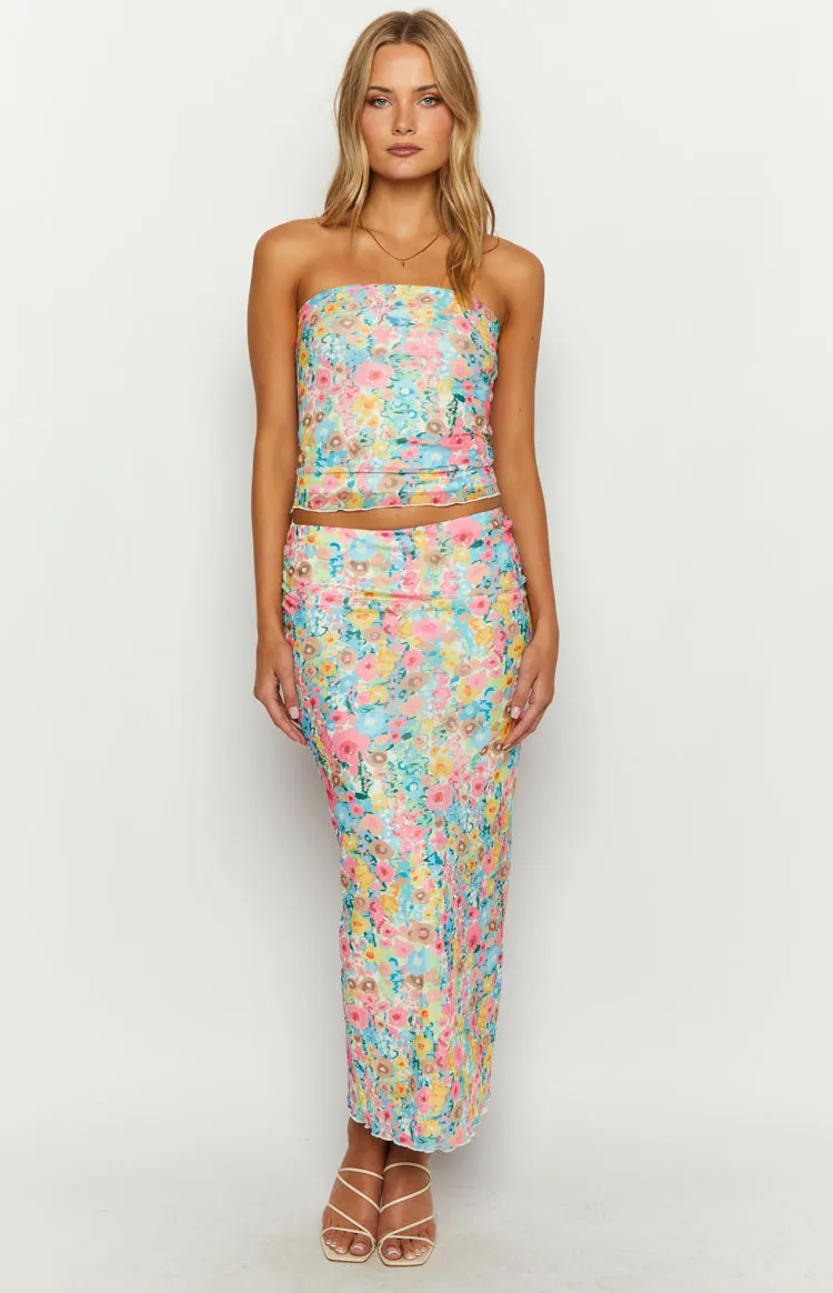 When in Rome Multi Floral Strapless Mesh Top