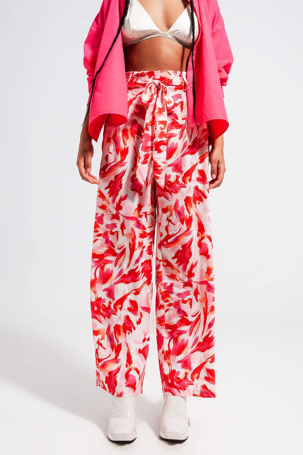 Wide Leg Pants With Belt in Fuchsia