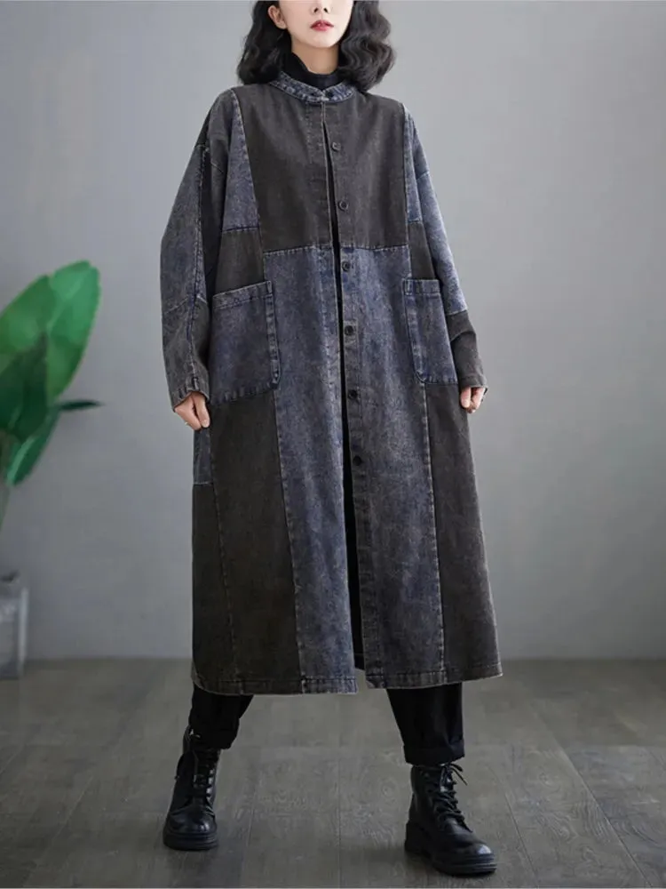 Women's Oversized Denim Patchwork Coat