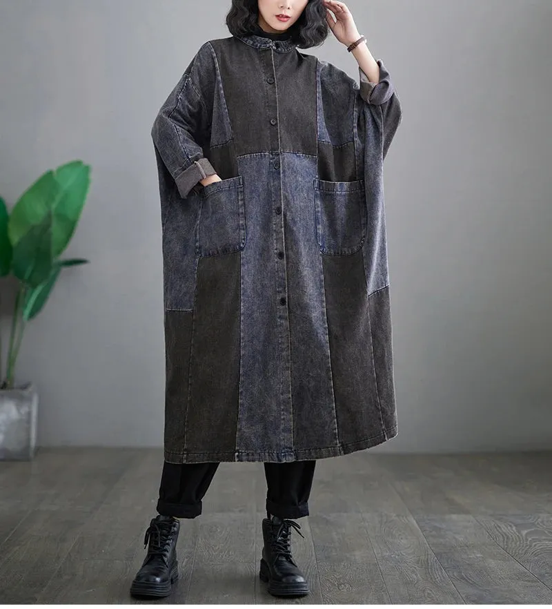 Women's Oversized Denim Patchwork Coat