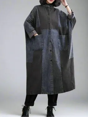 Women's Oversized Denim Patchwork Coat