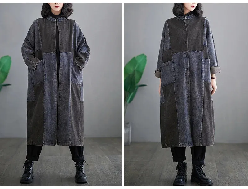 Women's Oversized Denim Patchwork Coat