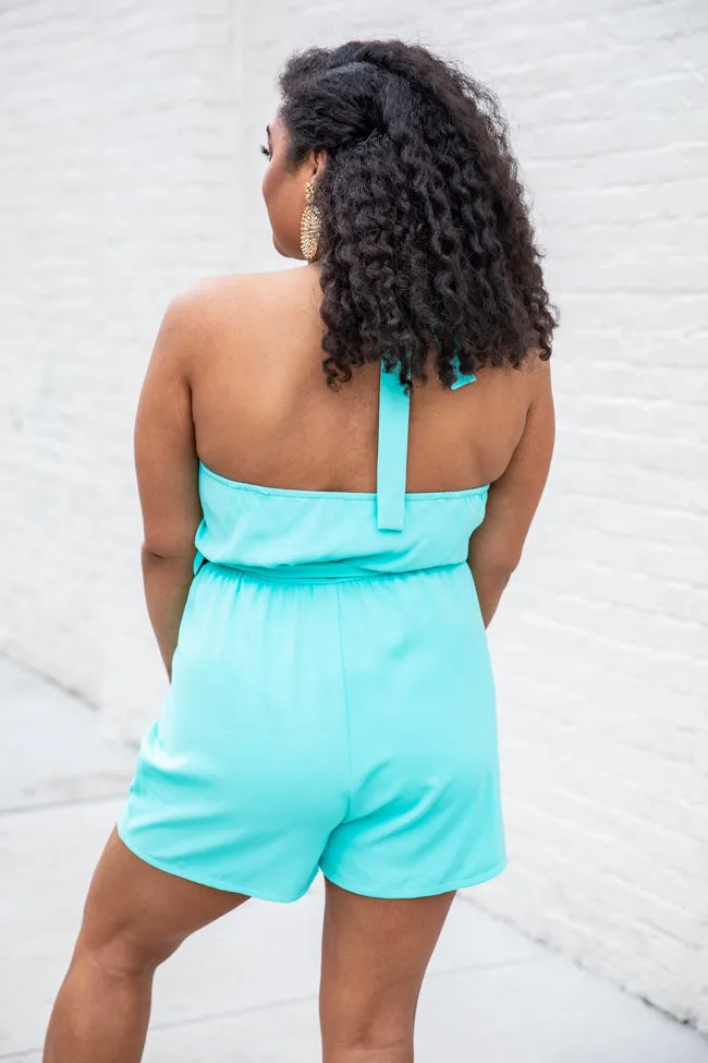 Worth A Look Aqua Halter Romper FINAL SALE