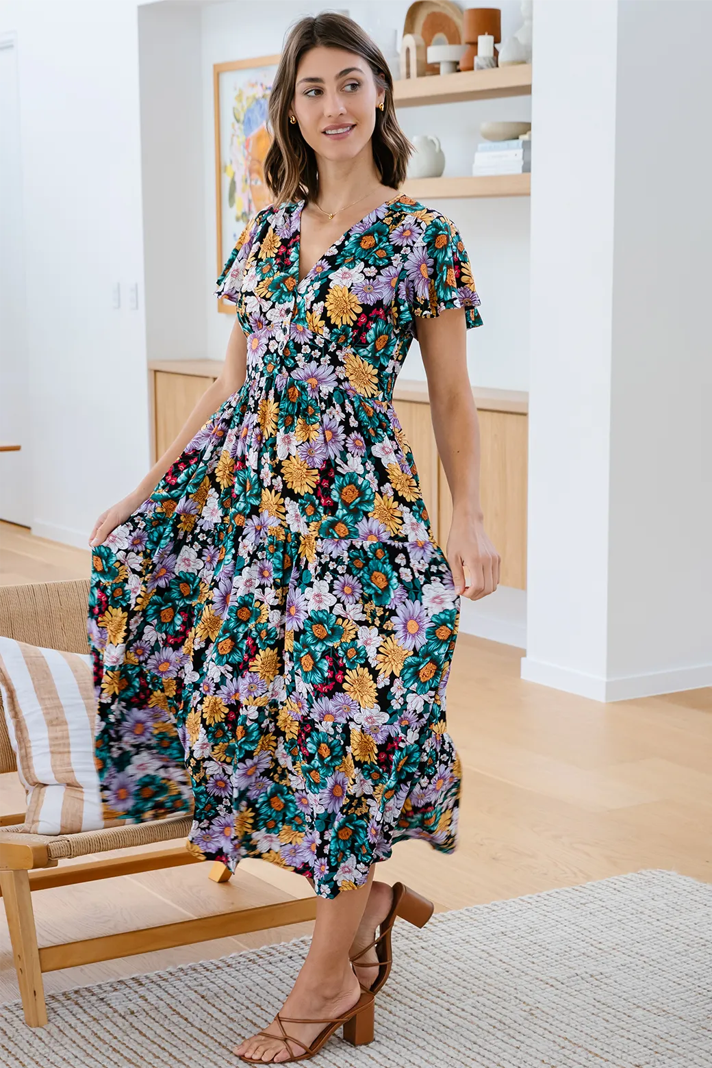 Zoe Tiered Maxi Dress Wednesday Print Purple
